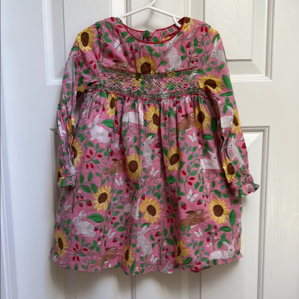 Mini Boden Pink Floral and Bunny Dress size 3-4 years excellent condition